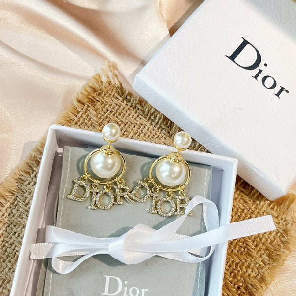 Letter Full Diamond and Pearl Earrings