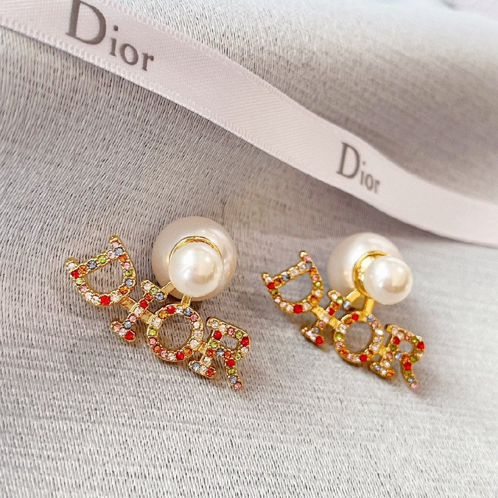 Letter Full Diamond and Pearl Earrings